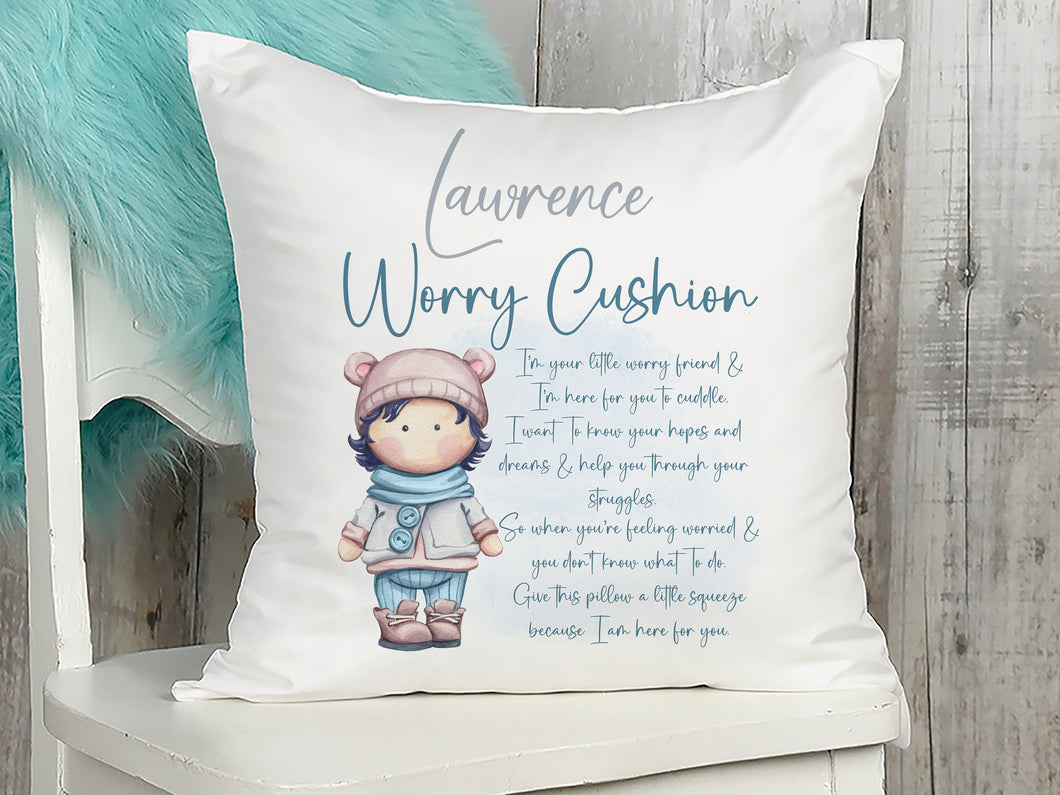 Worry character cushion for boys with name