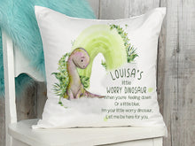 Load image into Gallery viewer, Worry Dinosaur cushion with name (Pinky dino)
