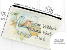 Load image into Gallery viewer, Dinosaur Asthma Inhaler holder , Medication bag for kids , medication travel bag , Asthma Pump medicine bag , Asthma spacer storage zip pouch
