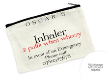 Load image into Gallery viewer, Dinosaur Asthma Inhaler holder , Medication bag for kids , medication travel bag , Asthma Pump medicine bag , Asthma spacer storage zip pouch
