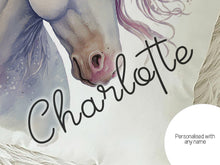 Load image into Gallery viewer, Personalised kids cushion with name. Unicorn gift ideas
