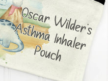 Load image into Gallery viewer, Dinosaur Asthma Inhaler holder , Medication bag for kids , medication travel bag , Asthma Pump medicine bag , Asthma spacer storage zip pouch
