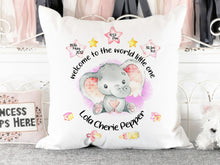 Load image into Gallery viewer, Personalised Elephant Birth stats cushion
