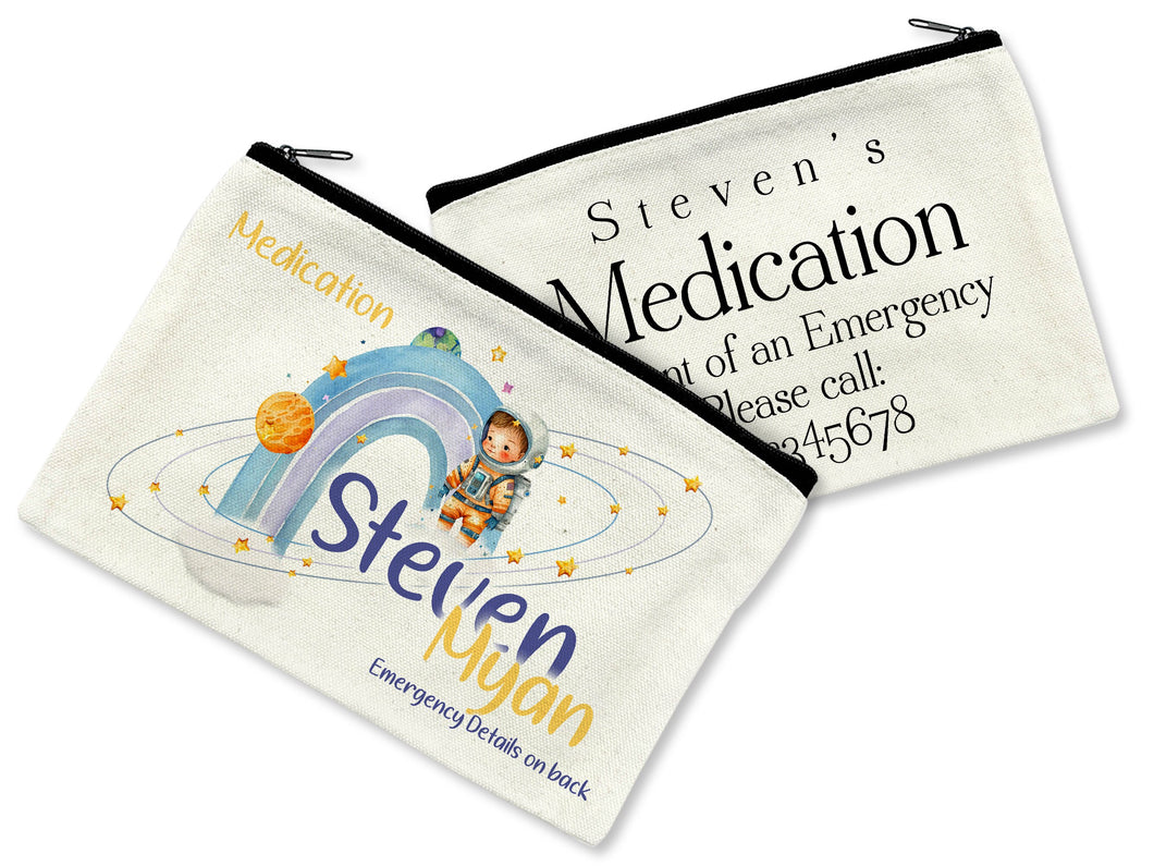 Space Asthma Inhaler holder , personalised space gift , Medication bag for kids , medication travel bag , Asthma Pump medicine bag , storage pouch