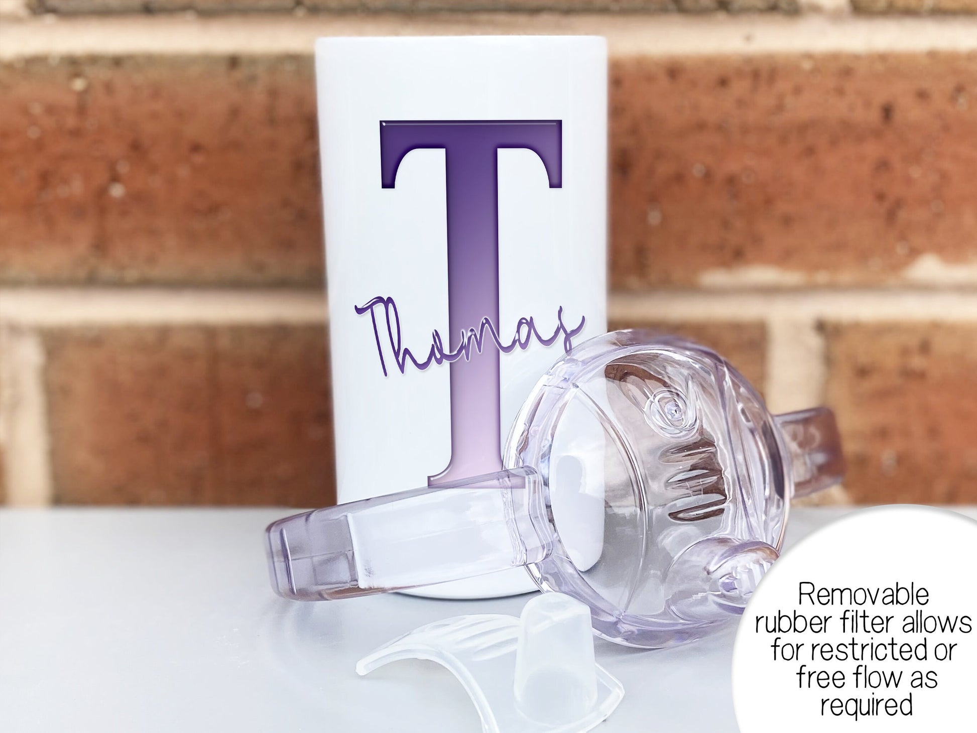 A removable silicone filter fits inside the spout to allow for restricted flow (Drip feed or suck) or can be removed to allow free flow as required No suck required.