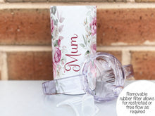 Load image into Gallery viewer, Plastic lid with spout has a removable rubber filter that allows for restricted Drip or free flow as required.
