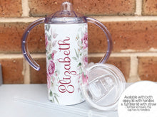 Load image into Gallery viewer, Comes with both sippy lid with handles and tumbler lid with straw. Using the tumbler lid means cup has no handles
